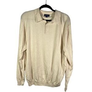 Paul Fredrick Mens XL Beige Silk Cashmere Blend Long Sleeve Polo‎ Sweater Flaw